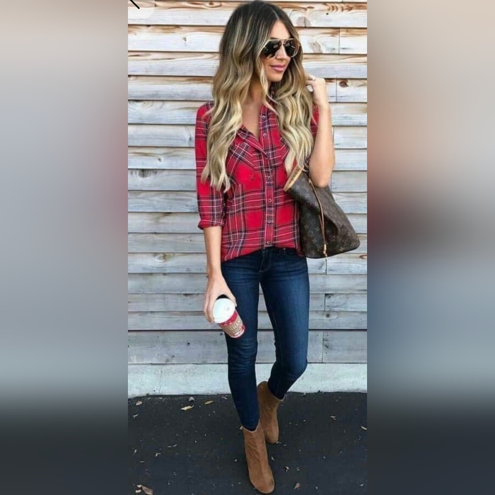Mossimo Button Up Flannel Long Sleeve Top  Medium Boyfriend Fit